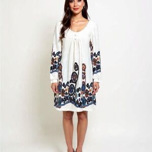 Aryeh White Long-Sleeve Embroidered Boho Dress